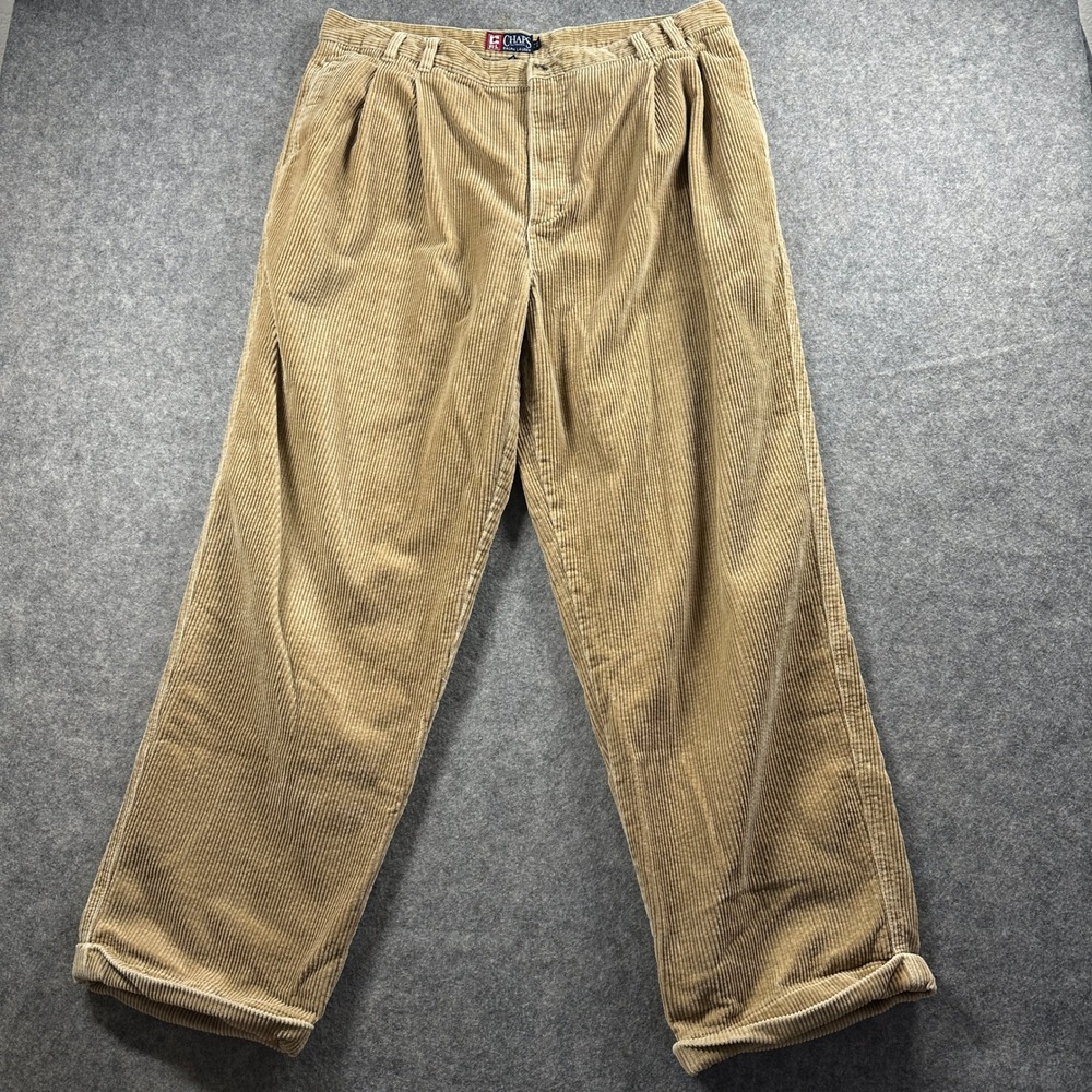 Chaps Ralph Lauren Corduroy Pants Mens 40x30 Tan Pleated Wide Wale Vintage
